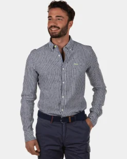 NZA New Zealand Auckland Rotonuiaha gestreept linnen overhemd -