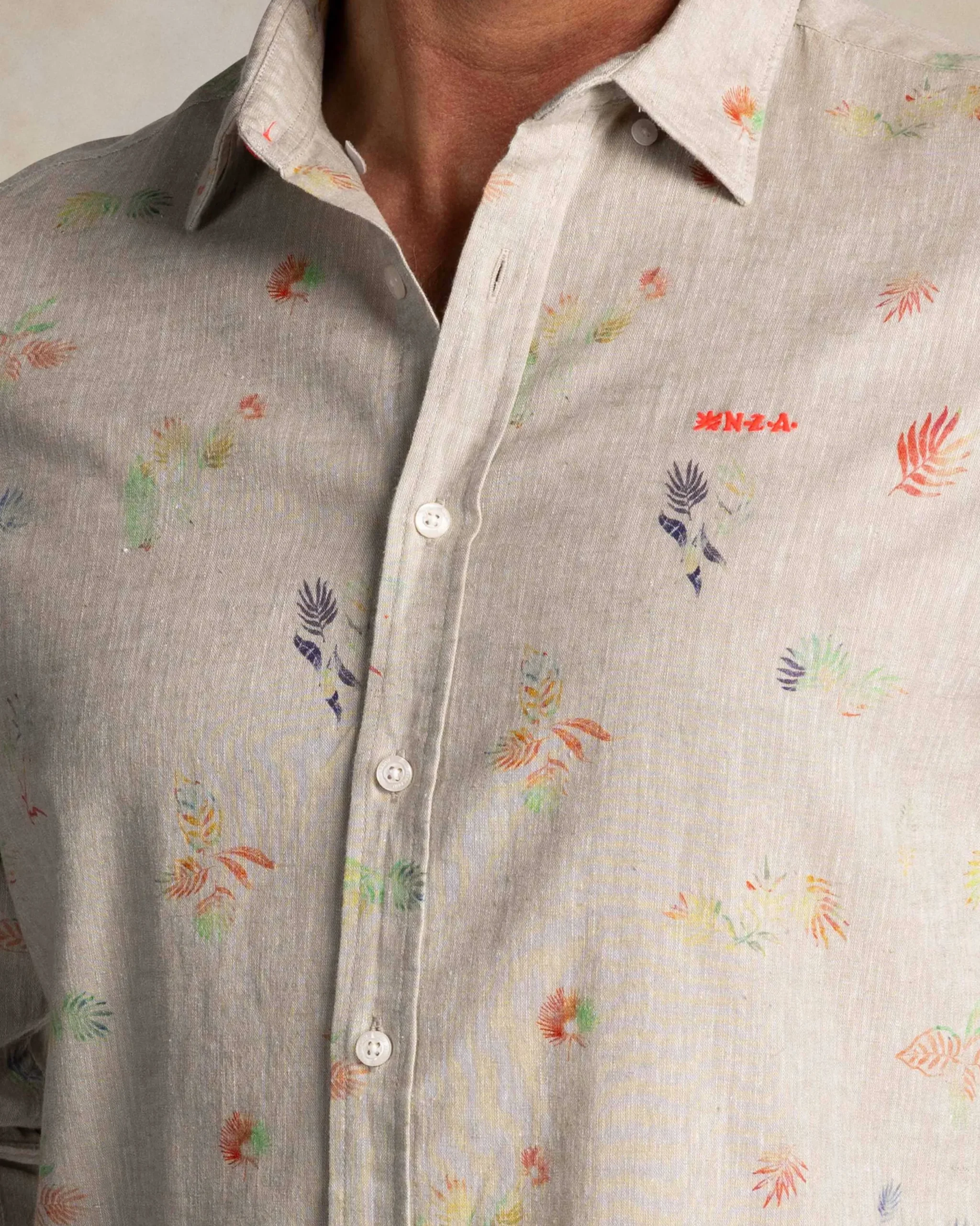 NZA New Zealand Auckland Taupe overhemd met gekleurde bloemenprint