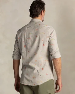 NZA New Zealand Auckland Taupe overhemd met gekleurde bloemenprint