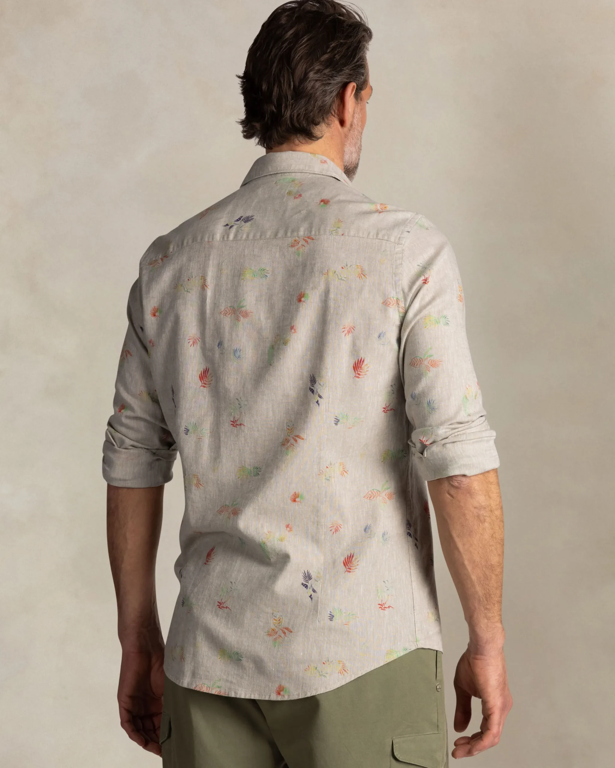 NZA New Zealand Auckland Taupe overhemd met gekleurde bloemenprint