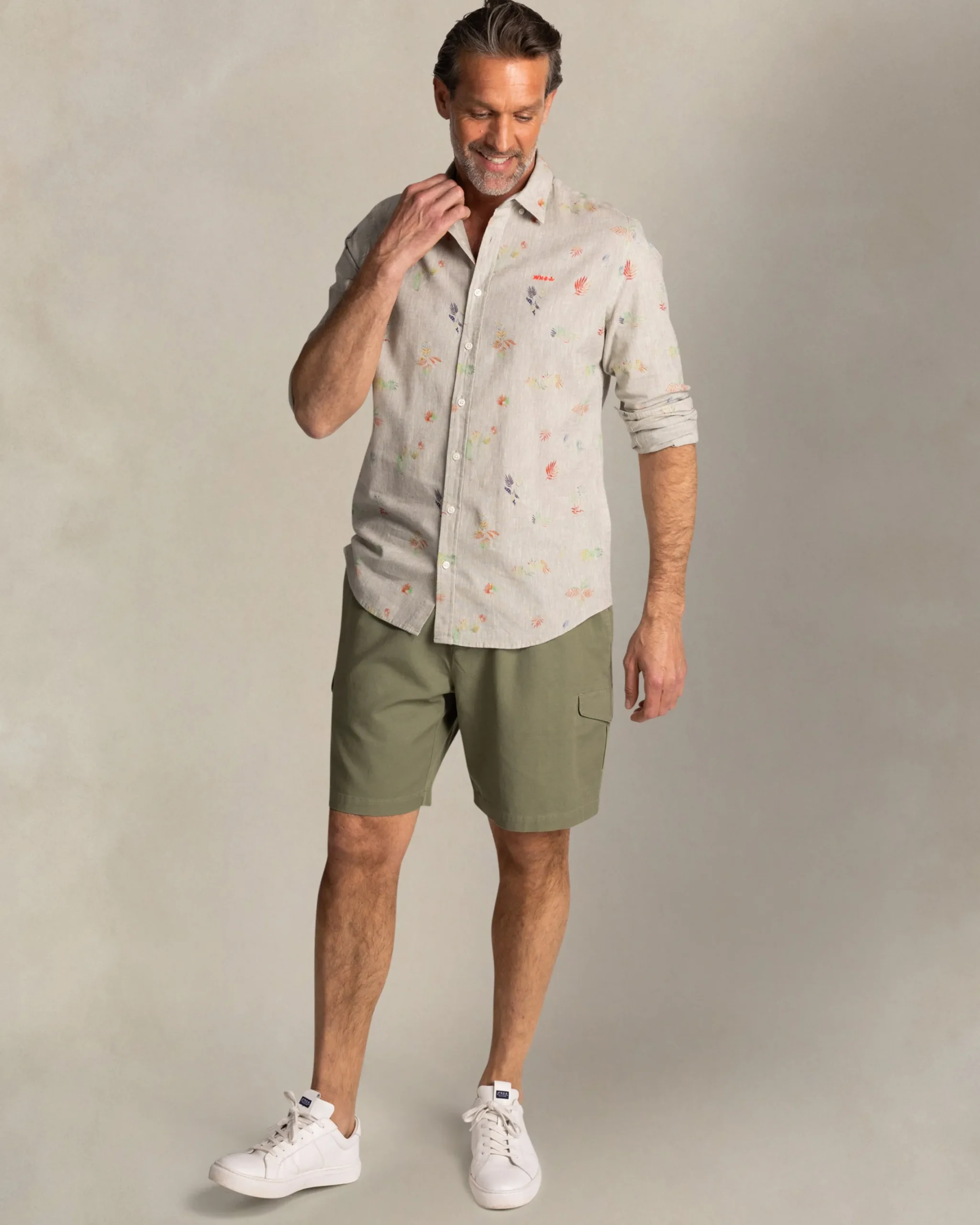 NZA New Zealand Auckland Taupe overhemd met gekleurde bloemenprint