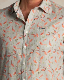 NZA New Zealand Auckland Taupe overhemd met oranje grafische print