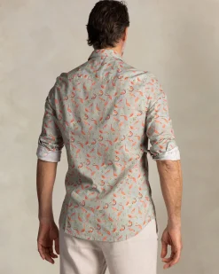 NZA New Zealand Auckland Taupe overhemd met oranje grafische print