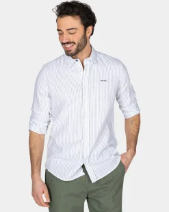 NZA New Zealand Auckland Wit linnen overhemd met lichtgroene streep