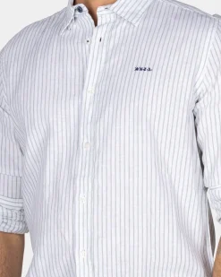 NZA New Zealand Auckland Wit linnen overhemd met lichtgroene streep