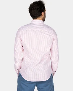 NZA New Zealand Auckland Wit linnen overhemd met licht oranje streep