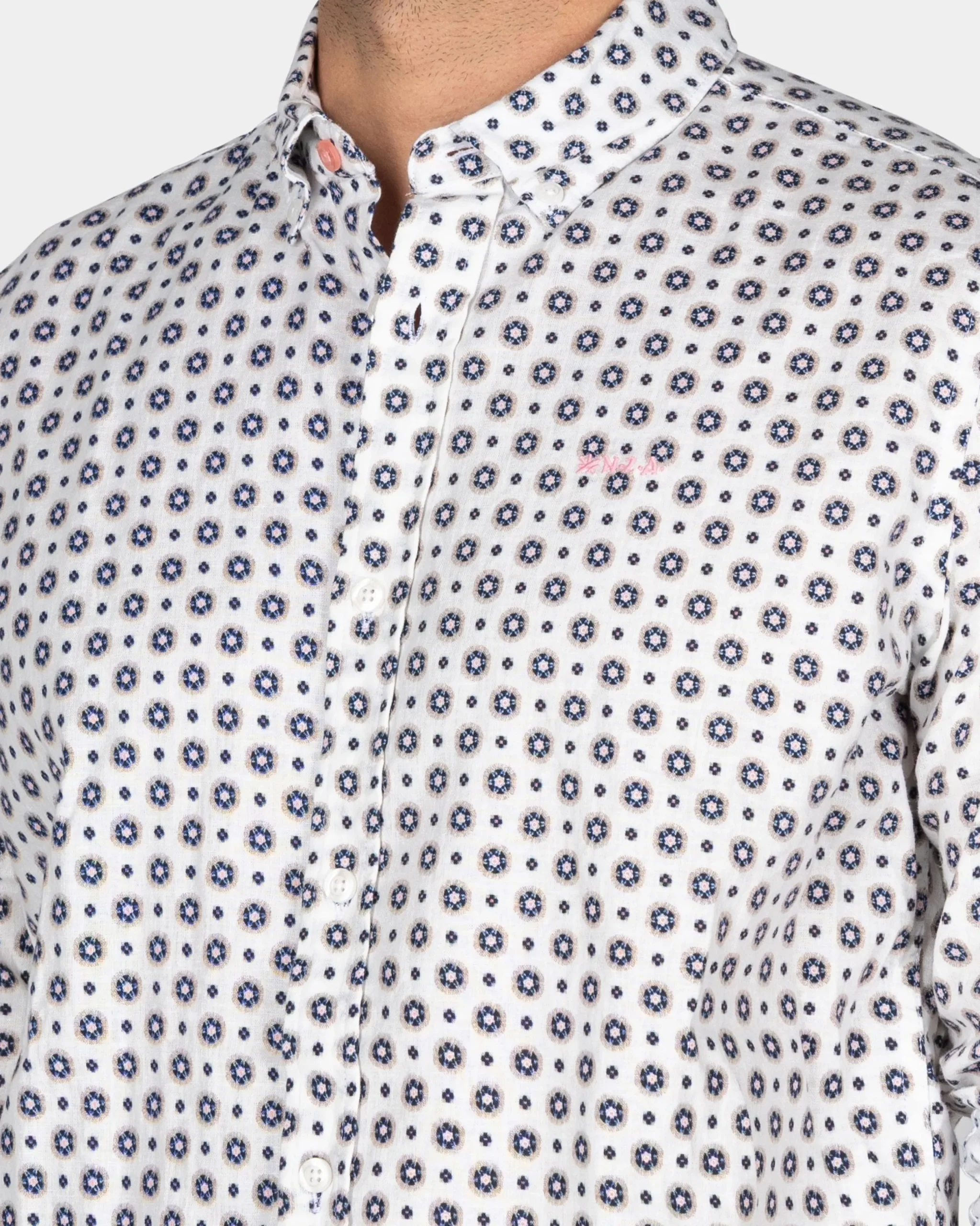 NZA New Zealand Auckland Wit overhemd met blauwe grafische print