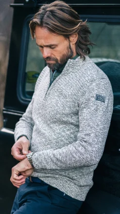 NZA New Zealand Auckland Zandkleurige katoenen trui met halve rits -