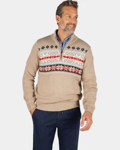 NZA New Zealand Auckland Zandkleurige pullover met gebreide print -