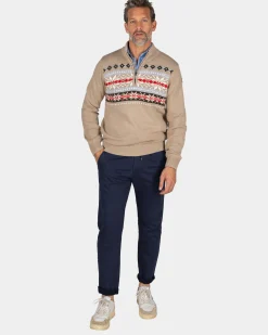 NZA New Zealand Auckland Zandkleurige pullover met gebreide print -