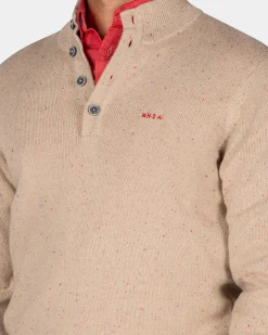 NZA New Zealand Auckland Zandkleurige trui met knoopssluiting -